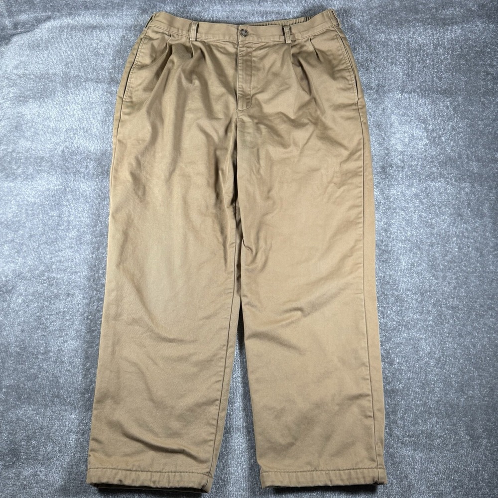 LL Bean‎ Flannel Lined Pants Men's 38x30 (36x29) Beige Double L Comfort Waist